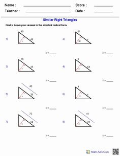 worksheet showing the angles and side lengths of different triangles, including one that is missing