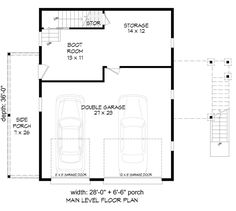 the floor plan for a two car garage