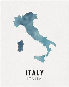 a watercolor map of italy with the name written in italian and it's capital