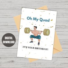 a birthday card with an image of a man lifting a barbell on his chest