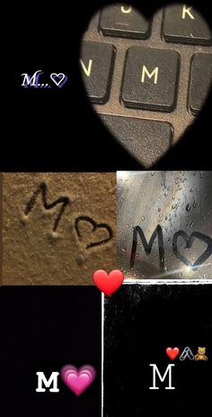 four different pictures with hearts and letters on them