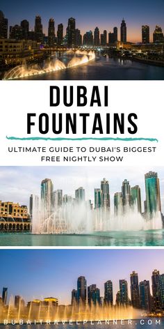 the dubai fountains with text overlaying it