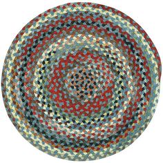 a round rug is shown in red, green and blue