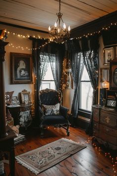 a living room filled with furniture and lights