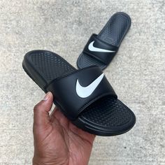 Nike Benassi " Swoosh " Sold Out Rare Black / White / Black Men's Us Size 4y 8 10 12 & 15 (Check Availability Sizes) Condition: Brand New - Without Box *Satisfaction Is 100% Guaranteed* Additional Notes: Guaranteed To Be 100% Authentic Nike Merchandise (Purchased From An Authorized Nike Retailer) Man Man's Sandal Slide Sandals Color Comfortable Sz Size 10 Inbag Blacks Whites Black Slides With Cushioned Footbed For Training, Comfortable Black Slides For Sports, Black Sports Slides, Black Sporty Non-slip Slides, Black Sporty Slip-resistant Slides, Black Sporty Slides For Sports, Black Casual Slides For Training, Casual Black Slides For Training, Nike Black Sporty Slides