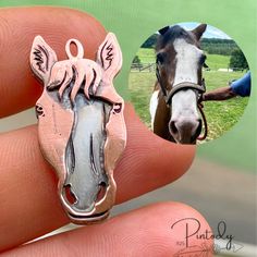 a person holding a horse's head in front of a ring with the image of a horse on it