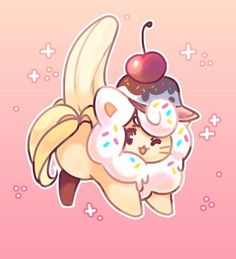 an animal with donuts and a cherry on its head