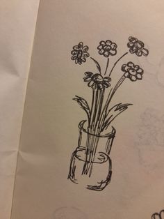 a drawing of some flowers in a vase