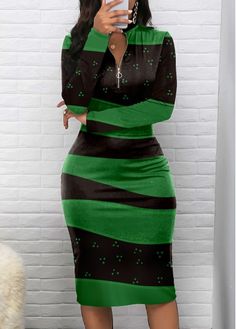 Color:Green;Size:S;Size:M;Size:L;Size:XL;Size:XXL;Package Contents:1 X Dress;Occasion:Holiday;Style:Elegant; Dots Clothing, Striped Print Dresses, Latest Dress For Women, Fashion Dresses Online, Sleeve Bodycon Dress, Green Long Sleeve, Long Sleeve Bodycon Dress, Plus Size Maxi Dresses, Long Sleeve Bodycon