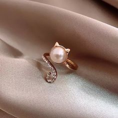 Pearl Ring Vintage, Cat Rings, Pink Pearl Ring, Pearl Rings Vintage, Pet Jewelry, Big Stone Ring, Unique Rings Vintage, Daily Jewelry