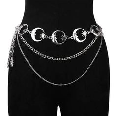 Harajuku Punk Moon Metal Belts Women Vintage High Waist Chain Waist Belts Gothic Moon Sun Sliver Pendant Belts Female CONDITION: New length 110cm Please note that not all monitors are set in the same way so colors may differ slightly from what you see on your screen. -Thank you for choosing us. When placing an order, please write your phone number, this is required by the transport company. Thank you.  ❤︎ Click here to visit my store ❤︎ Dark Beauty:  https://www.etsy.com/shop/DarkBeauty8?ref=sel Moon Waist Chain, Moon Belt Chain, Spacecore Accessories, Sun And Moon Themed Outfits, Moon Goth Outfits, Gothic Chain Belt, Goth Chain Belt, Witchy Belt, Gothic Belts