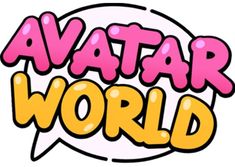 the logo for avatar world, which has pink and yellow letters that say avatar world