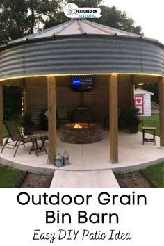 an outdoor bbq bar with lights on it and the text overlay reads, outdoor grain