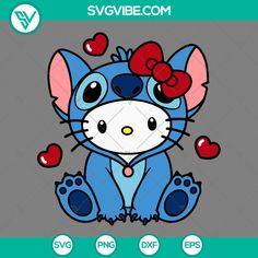 a cartoon cat with hearts on it's head sitting down and looking at the camera