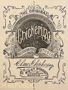 an old advertisement for a photographer's studio, with the words chickering on it