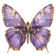 a purple butterfly with gold accents on its wings