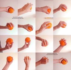 the instructions for how to play with oranges are shown in several different positions and sizes