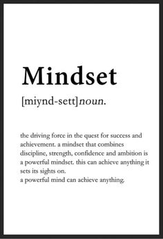 the words mindset in black and white are displayed on a page with an image of a