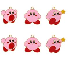 six pink and red cartoon character charms