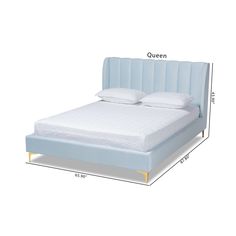 the measurements for a queen size bed with headboard and foot board in blue velvet