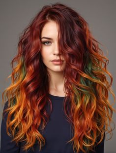 Rainbow Hair Ideas, Fine Hair Styles, Fine Hair Styles For Women, Halloween Hairstyles, Red Balayage, At Home Diy, Hair Color And Cut, Orange Hair