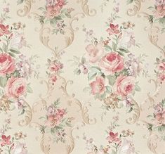 a floral wallpaper with pink flowers and vines