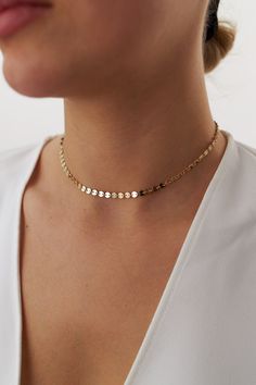 Our new simple and elegant circle chain choker necklaces, as always made in 14k solid gold. You can wear these necklaces with a free mind without worrying about water, perfume, or conditioner contact since real gold doesn't tarnish.★ Necklace Features (this listing is for a single necklace only)• Gold Kt: 14K Solid Gold (all pieces are stamped for authenticity)• Available Gold Color: Yellow Gold• Chain Width: 4.0 mm Gold Short Necklace, Single Necklace, Circle Chain, Water Perfume, Gold Shorts, About Water, Free Mind, Dainty Gold Necklace, Gold Circle