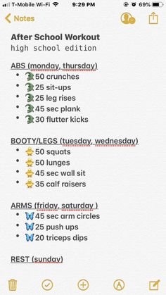 an iphone screenshot shows the workout schedule for school students on their cell phones, with text reading'after school workout high school edition '