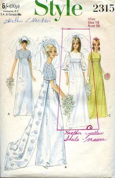 an old sewing pattern for a bride's dress and veil