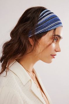 The perfect versatile hair accessory, this cozy headband can push back your tresses or tie them up for endless ways to wear. **Features:** Striped design, soft feel, stretch fit | Sara Striped Soft Headband by Free People in Blue Big Headbands, Cozy Headbands, Short Hair Accessories, Headbands For Short Hair, Portrait References, Headband Crochet, Soft Headbands, Head Bands, Hair Accessories Headbands