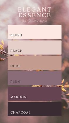 the color palette for elegant essene is shown in shades of purple, pink and brown