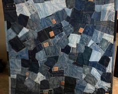 an art piece made out of old jeans