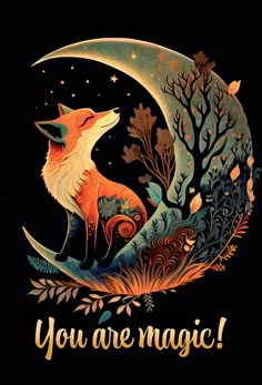 Fox on Crescent Moon Magnet Fox Artwork, Fox Art, Red Burgundy, Spirit Animal, Crescent Moon, Crescent, Animal Art, Cute Wallpapers, Beautiful Art