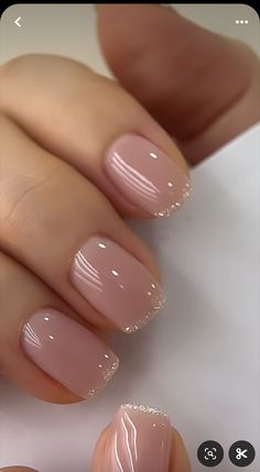 Bride Nails Natural, Nail Design Engagement, Neutral Ombre Nails Short Square, Nails For A Wedding Guest Classy, Wedding Nail Ideas For The Bride Simple, Mother Of Bride Nails Mom, Simple Glitter Nail Designs, French Tip Nails Squoval, Wedding Day Nails For Bride Simple