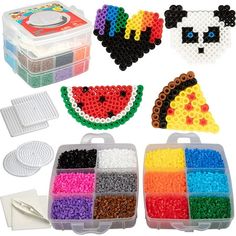 the beads are in plastic containers and have different designs on them