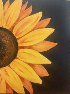 a painting of a yellow sunflower on a black background