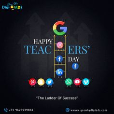 a ladder with social icons on it and the words happy teachers'day written below