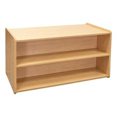 a wooden shelf with three shelves on each side