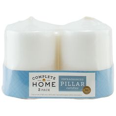 two pillar candles with labels on them for the home pillar candle company, 2 pack