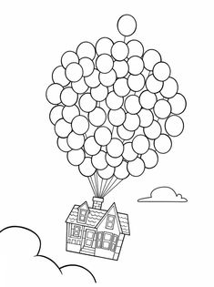 a house flying with balloons in the sky