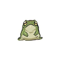 a green frog sitting on the ground with its eyes open and it's legs crossed