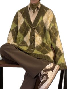 Aesthetic Sweaters, Argyle Cardigan, School Aesthetic, Oversized Cardigan, Grunge Fashion, Aesthetic Outfits, Soft Knits, Cardigan Sweater, Aesthetic Clothes