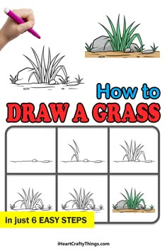 how to draw a grass in just 6 easy steps with pictures and text on it