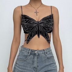 Please refer to our sizing chart for a guideline when choosing a size. 5 business days order processing time. 90% polyester 10% spandex Denim Butterfly Top Diy, Butterfly Denim Top, Diy Butterfly Top, Butterfly Top Outfit, Beaded Top Outfit, Butterfly Corset Top, Acl Outfits, Top Mariposa, Butterfly Tops