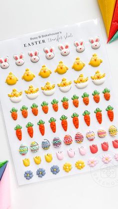 a sheet of stickers with some bunny ears and carrots on it, next to other