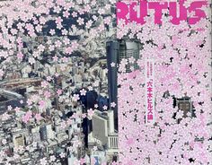 a magazine cover with pink flowers on the front and back covers in black, white, and pink