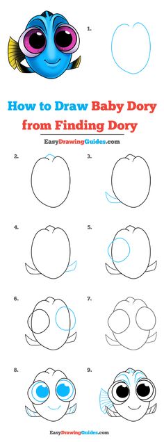 how to draw baby dory from finding disney