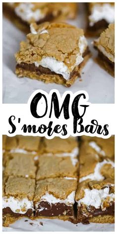 s'mores bars are stacked on top of each other