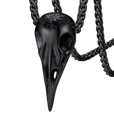 PRICES MAY VARY. 🦅Viking Raven Skull Pendants: To the followers of Mithras, the raven was a symbol of initiation into the deeper mysteries. A sacred talisman to steady the coarse and point the way through life's maelstrom. 🦅Norse Vikings Rune Amulet: Can be used as a guiding talisman or threaded upon your favourite chain or lace and hung as a charm. It is a rebirth, restoration, renewal, transformation, and change. With it, even in the darkest times you always leave to the light. Black Skull Jewelry With Adjustable Chain, Symbolic Black Halloween Necklace, Black Engraved Necklace For Halloween, Symbolic Black Necklace For Halloween, Black Engraved Jewelry For Halloween, Engraved Black Jewelry For Halloween, Black Skull-shaped Engraved Jewelry, Black Skull Engraved Jewelry, Black Skull-shaped Stainless Steel Necklace