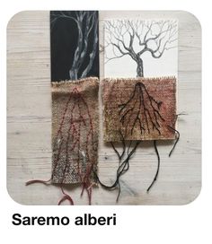 three pieces of fabric with trees on them and the words saremo alberi